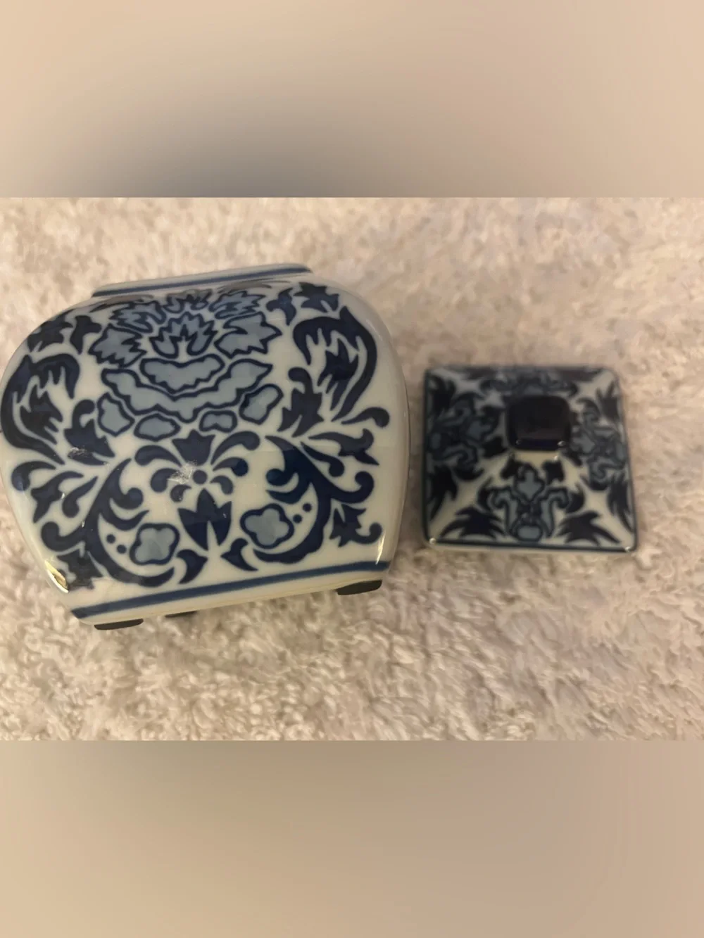 Blue and White Floral Porcelain lidded Trinket Jar